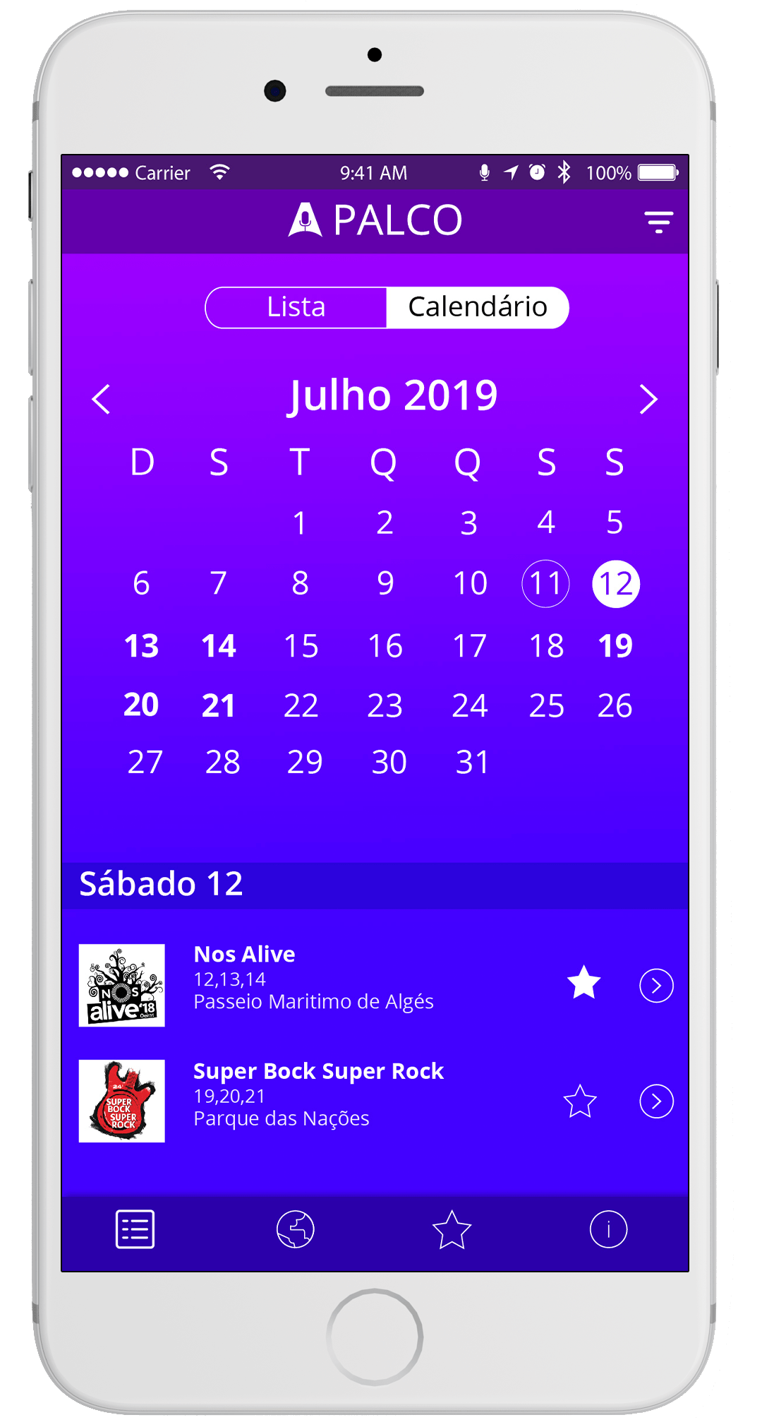 Ecrã Calendário