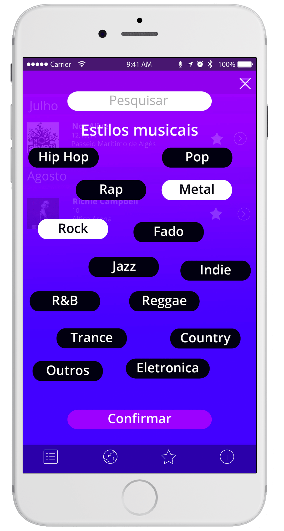 Ecrã Filtros